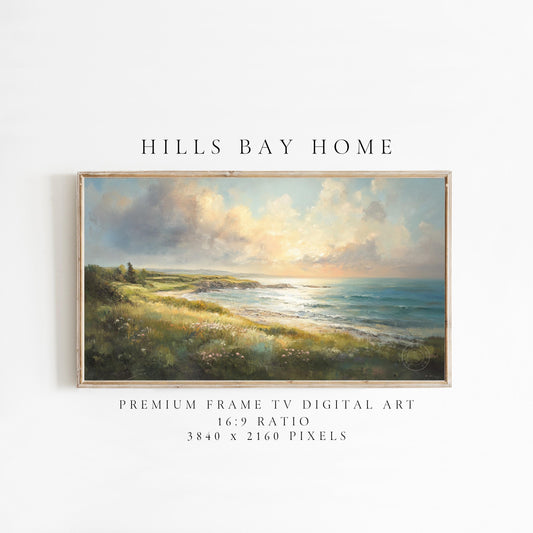 Coastal Meadow Frame Tv Art, Digital Download Art for Frame Tv, Ocean Tv Art, Coastal Tv Art, Oil Painting Frame Tv Art, Instant Download