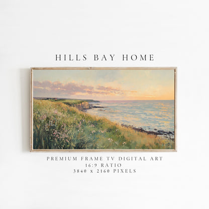 Coastal Sunset Frame Tv Art, Digital Download Art for Frame Tv, Ocean Tv Art, Coastal Tv Art, Oil Painting Frame Tv Art, Instant Download