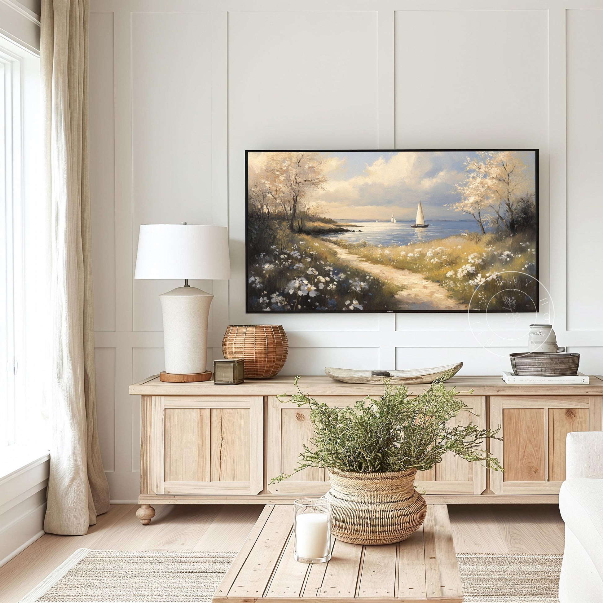 Sailboat Near the Coast Frame Tv Art, Digital Download Art for Frame Tv, Ocean Tv Art, Coastal Tv Art, Oil Painting Frame Tv Art