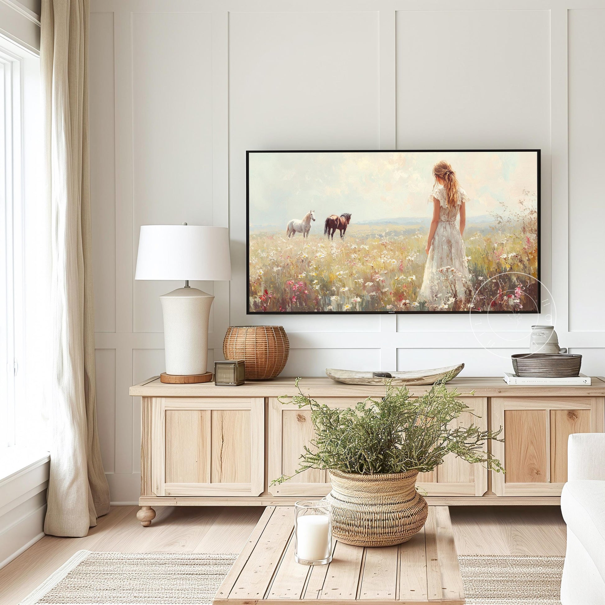 Horses in Meadow Tv Art, Digital Download Art for Frame Tv, Spring Tv Art, Meadow Tv Art, Oil Painting Frame Tv Art, Instant Download