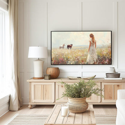 Horses in Meadow Tv Art, Digital Download Art for Frame Tv, Spring Tv Art, Meadow Tv Art, Oil Painting Frame Tv Art, Instant Download