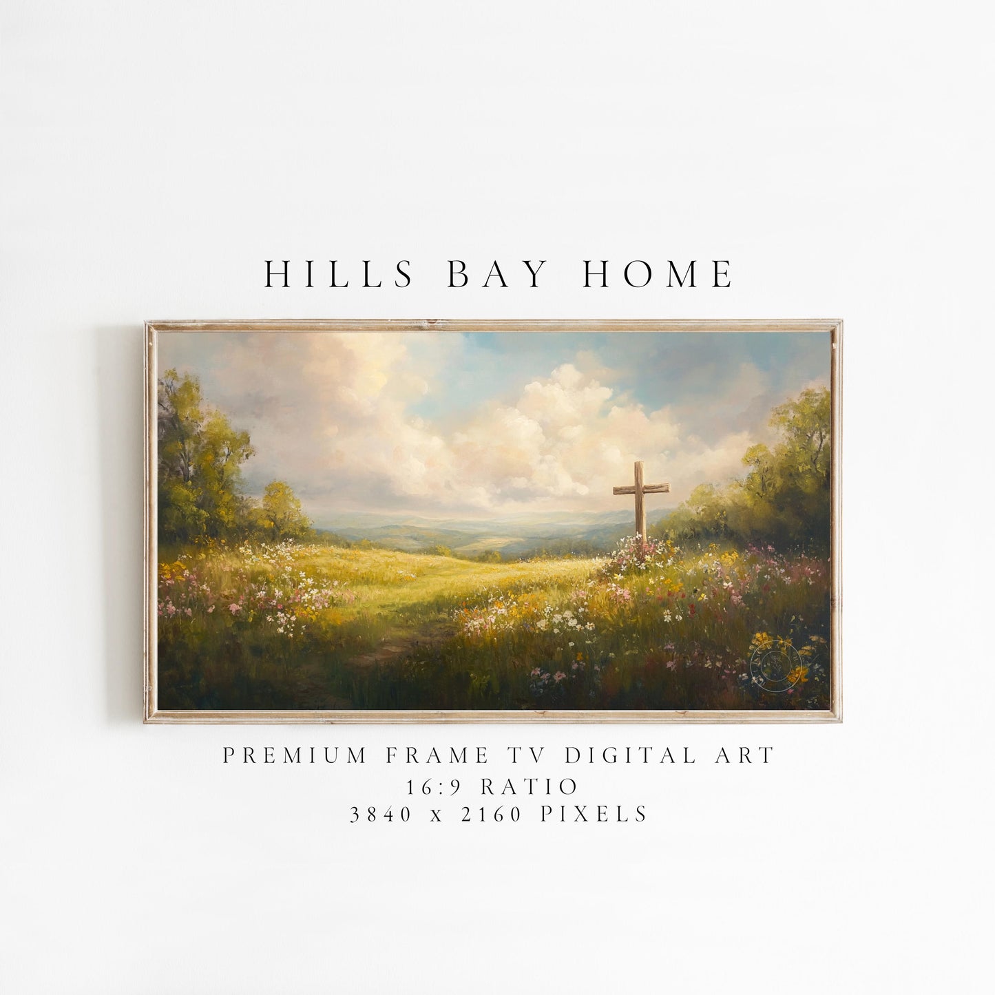 Wooden Cross Frame Tv Art, Art for Frame Tv, Meadow Art, Spring Tv Art, Easter Frame Tv Art, Instant Download, Religious Art
