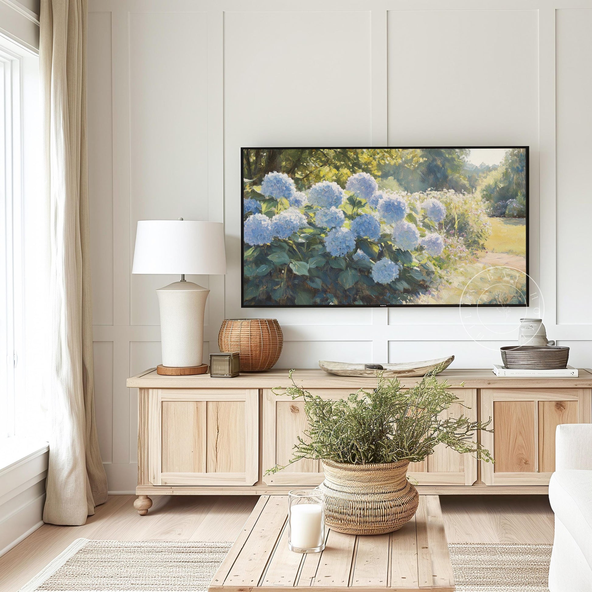 Blue Hydrangeas Frame Tv Art, Digital Download Art for Frame Tv, Spring Tv Art, Floral Tv Art, Oil Painting Frame Tv Art, Instant Download
