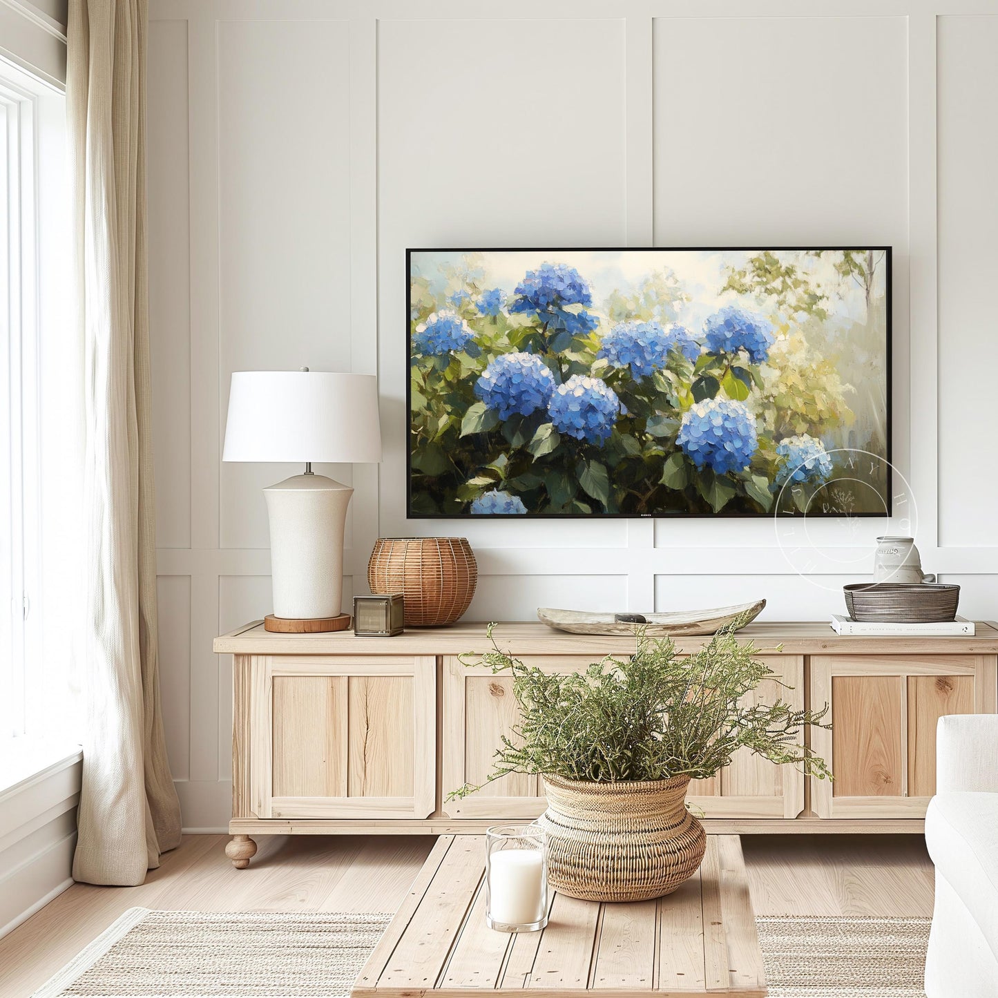 Blue Hydrangeas Frame Tv Art, Digital Download Art for Frame Tv, Spring Tv Art, Floral Tv Art, Oil Painting Frame Tv Art, Instant Download