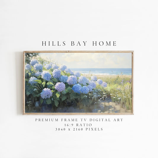 Blue Hydrangeas Frame Tv Art, Digital Download Art for Frame Tv, Spring Tv Art, Floral Tv Art, Oil Painting Frame Tv Art, Cape Code Art
