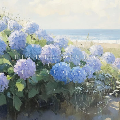 Blue Hydrangeas Frame Tv Art, Digital Download Art for Frame Tv, Spring Tv Art, Floral Tv Art, Oil Painting Frame Tv Art, Cape Code Art