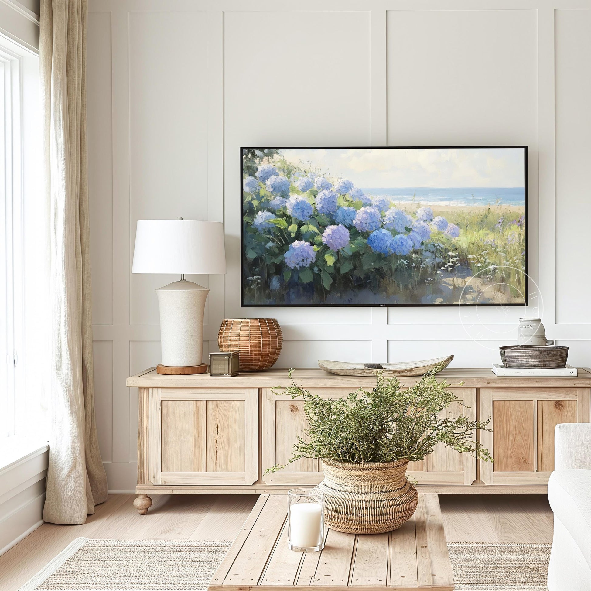 Blue Hydrangeas Frame Tv Art, Digital Download Art for Frame Tv, Spring Tv Art, Floral Tv Art, Oil Painting Frame Tv Art, Cape Code Art