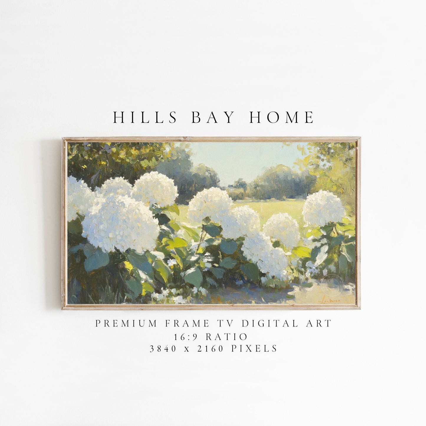 White Hydrangeas Frame Tv Art, Digital Download Art for Frame Tv, Spring Tv Art, Floral Tv Art, Oil Painting Frame Tv Art, Instant Download