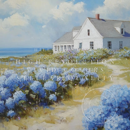 Cape Cod Frame Tv Art, Digital Download Art for Frame Tv, Spring Tv Art, Floral Tv Art, Oil Painting Frame Tv Art, Blue Hydrangea Art