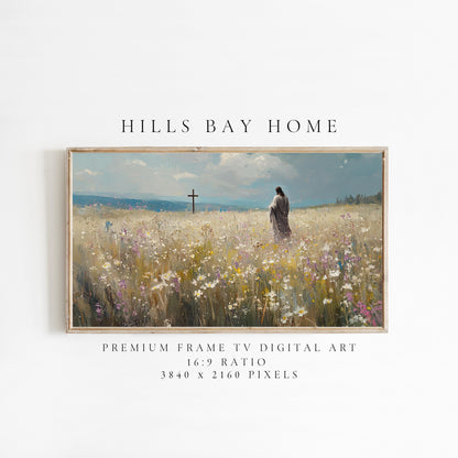 Jesus in a Meadow Frame Tv Art, Digital Art for Frame Tv, Meadow Tv Art, Christian Art, Easter Frame Tv Art, Religious Tv Art