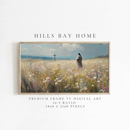 Jesus in a Meadow Frame Tv Art, Digital Art for Frame Tv, Meadow Tv Art, Christian Art, Easter Frame Tv Art, Religious Tv Art