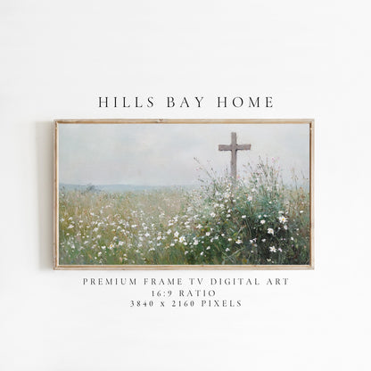 Cross Frame Tv Art, Digital Download Art for Frame Tv, Meadow Tv Art, Spring Tv Art, Easter Frame Tv Art, Instant Download, Religious Tv Art