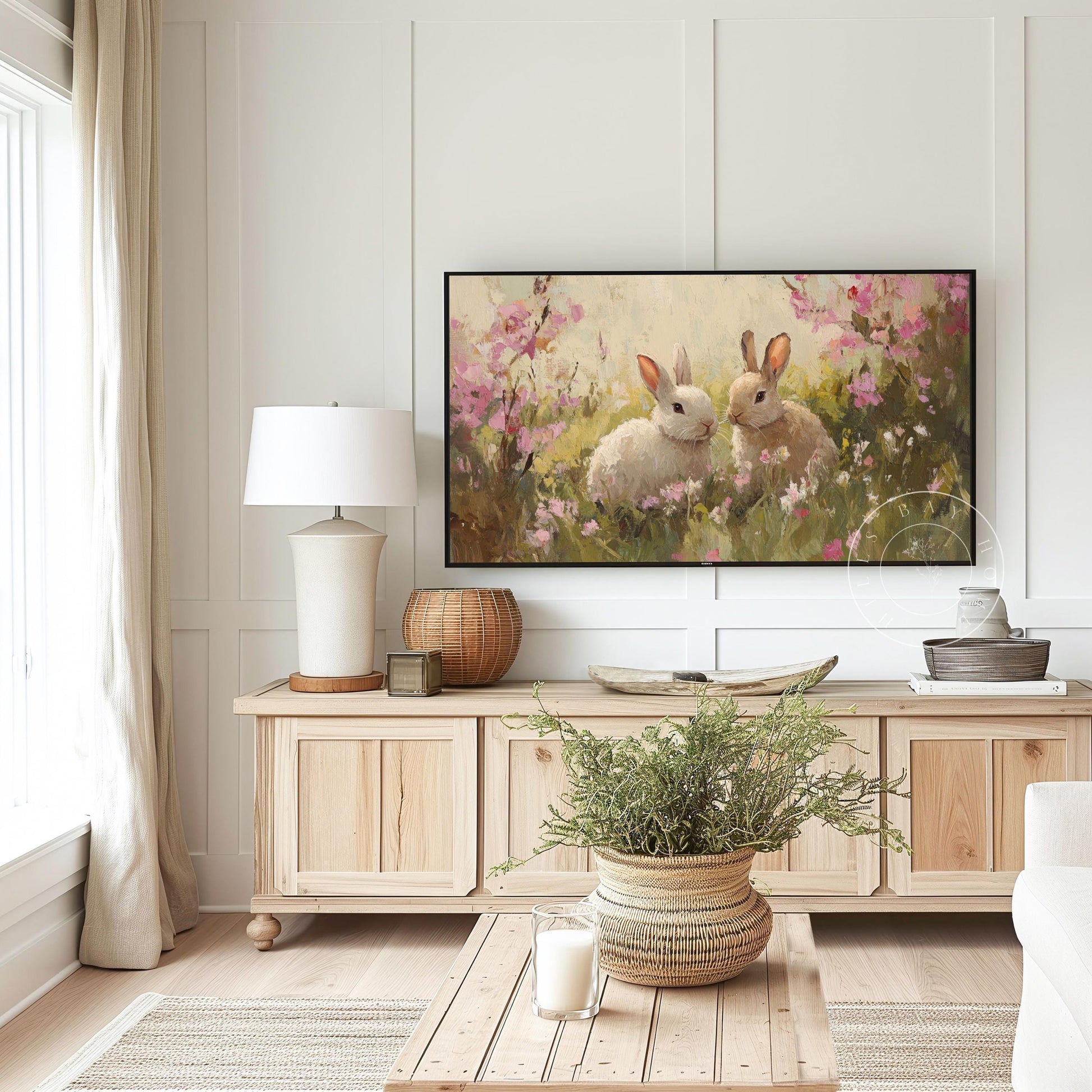 Spring Bunnies Frame Tv Art, Digital Download Art for Frame Tv, Spring Meadow Tv Art, Spring Tv Art, Easter Frame Tv Art, Instant Download