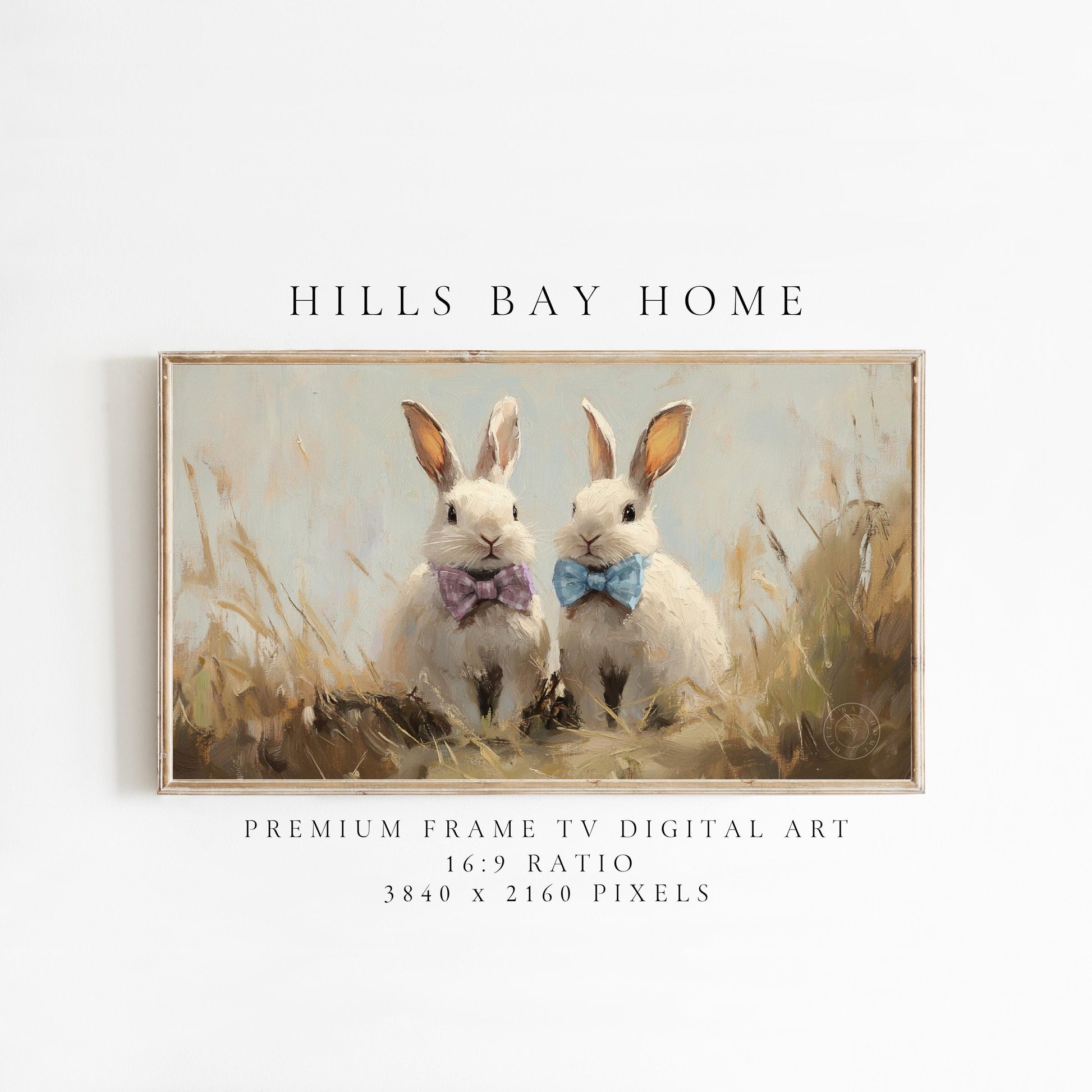 Bunnies with Bow Ties Frame Tv Art, Digital Download Art for Frame Tv, Vintage Tv Art, Spring Tv Art, Easter Frame Tv Art