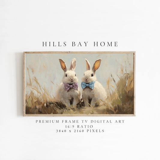 Bunnies with Bow Ties Frame Tv Art, Digital Download Art for Frame Tv, Vintage Tv Art, Spring Tv Art, Easter Frame Tv Art