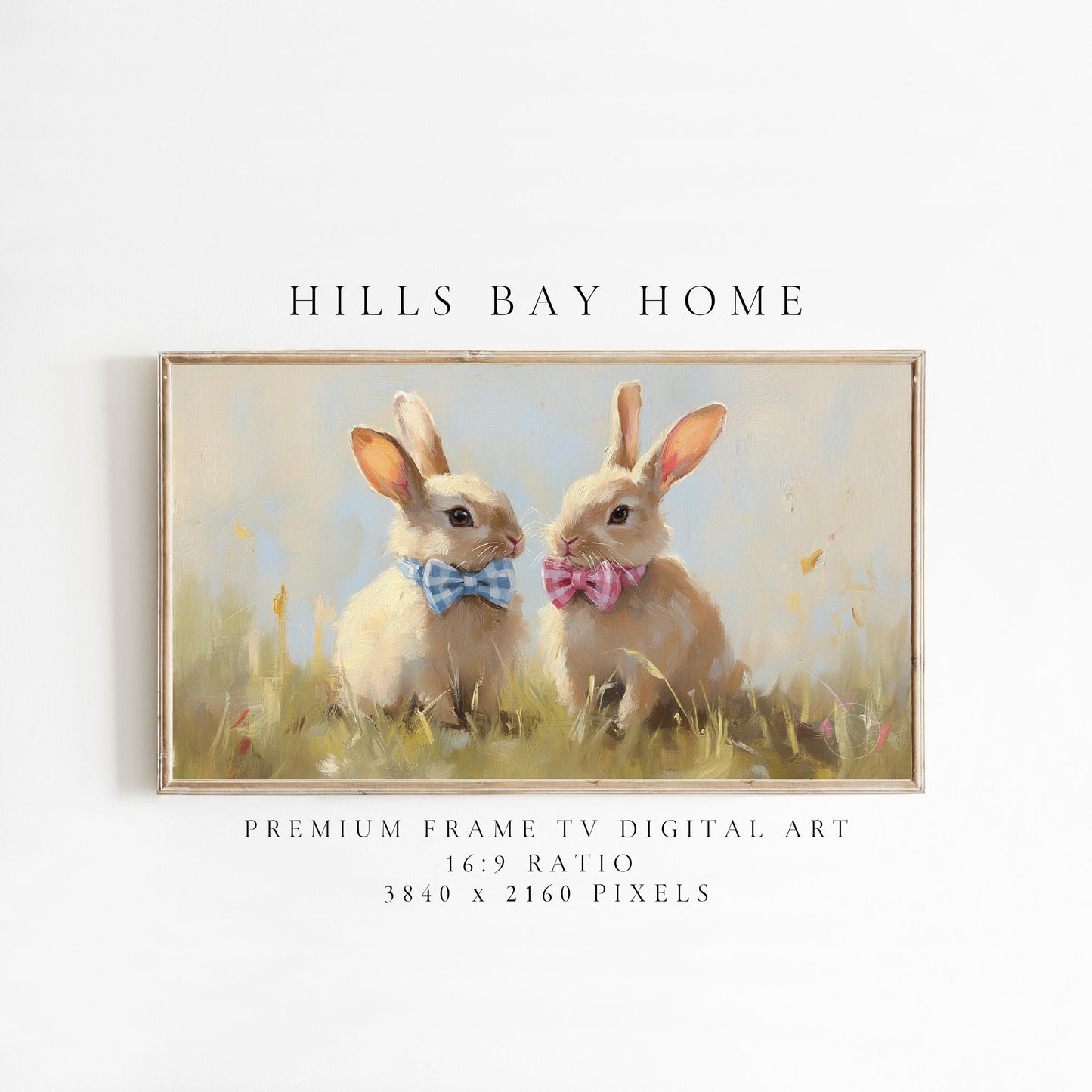 Bunnies with Bow Ties Frame Tv Art, Digital Download Art for Frame Tv, Vintage Tv Art, Spring Tv Art, Easter Frame Tv Art