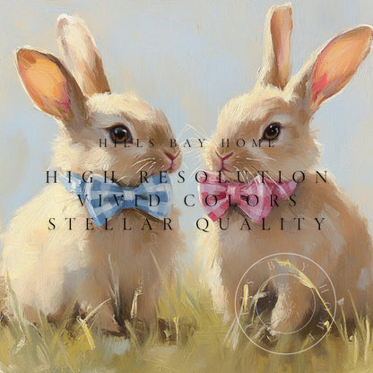 Bunnies with Bow Ties Frame Tv Art, Digital Download Art for Frame Tv, Vintage Tv Art, Spring Tv Art, Easter Frame Tv Art