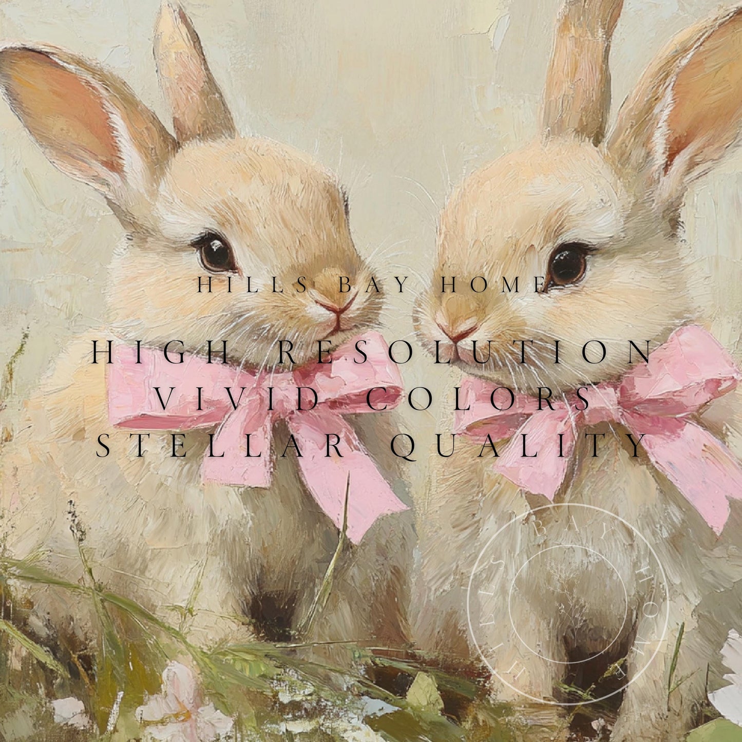 Bunnies with Bows Frame Tv Art, Digital Download Art for Frame Tv, Vintage Tv Art, Spring Tv Art, Easter Frame Tv Art, Pink Bows Tv Art