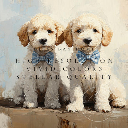 Golden Doodles with Bow Ties Frame Tv Art, Digital Download Art for Frame Tv, Vintage Tv Art, Animal Tv Art, Puppy Frame Tv Art