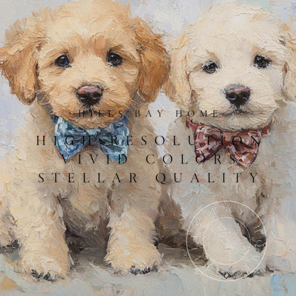 Golden Doodles with Bow Ties Frame Tv Art, Digital Download Art for Frame Tv, Vintage Tv Art, Animal Tv Art, Puppy Frame Tv Art
