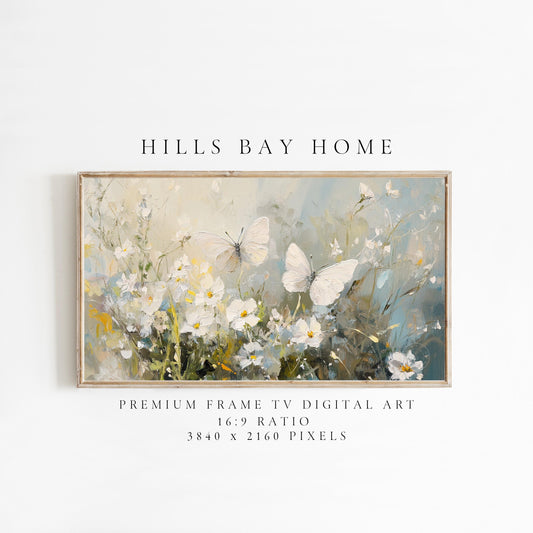 Butterflies Tv Art, Digital Download Art for Frame Tv, Spring Tv Art, Meadow Tv Art, Oil Painting Frame Tv Art, Floral Tv Art