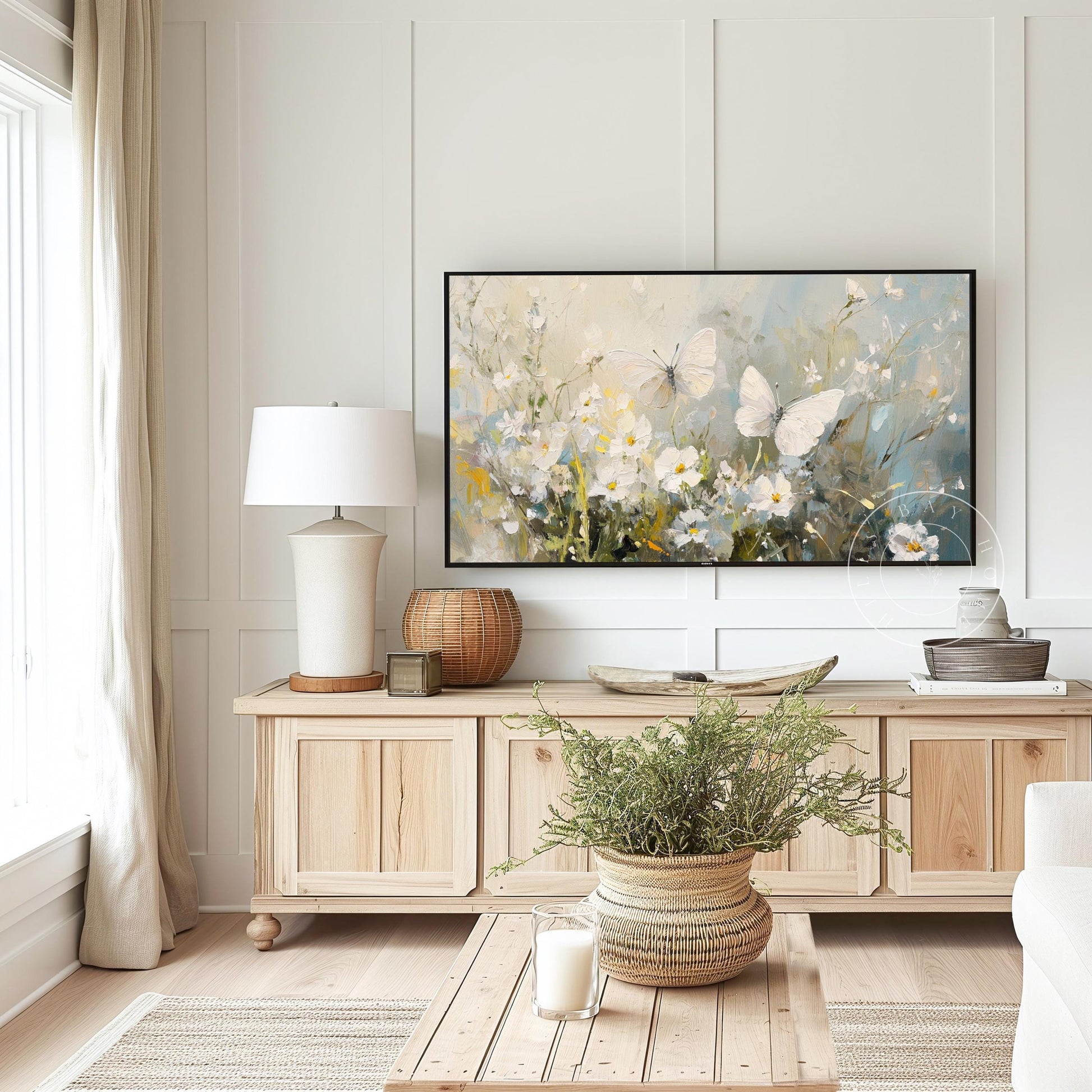 Butterflies Tv Art, Digital Download Art for Frame Tv, Spring Tv Art, Meadow Tv Art, Oil Painting Frame Tv Art, Floral Tv Art