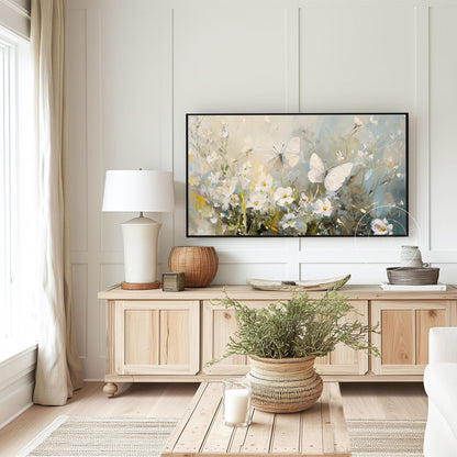 Butterflies Tv Art, Digital Download Art for Frame Tv, Spring Tv Art, Meadow Tv Art, Oil Painting Frame Tv Art, Floral Tv Art