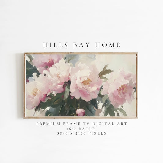 Pink Peonies Tv Art, Digital Download Art for Frame Tv, Spring Tv Art, Flower Tv Art, Oil Painting Frame Tv Art, Floral Tv Art