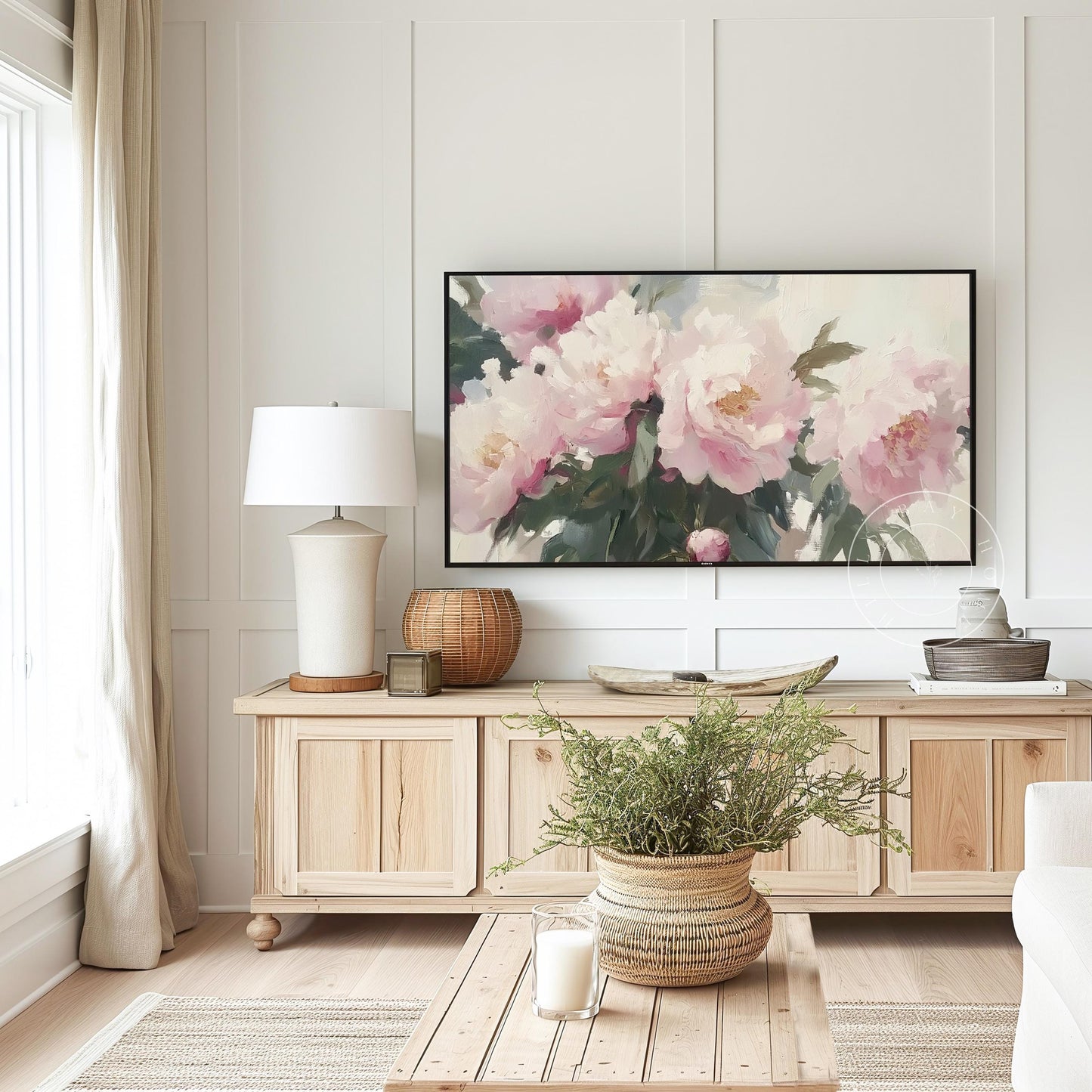 Pink Peonies Tv Art, Digital Download Art for Frame Tv, Spring Tv Art, Flower Tv Art, Oil Painting Frame Tv Art, Floral Tv Art