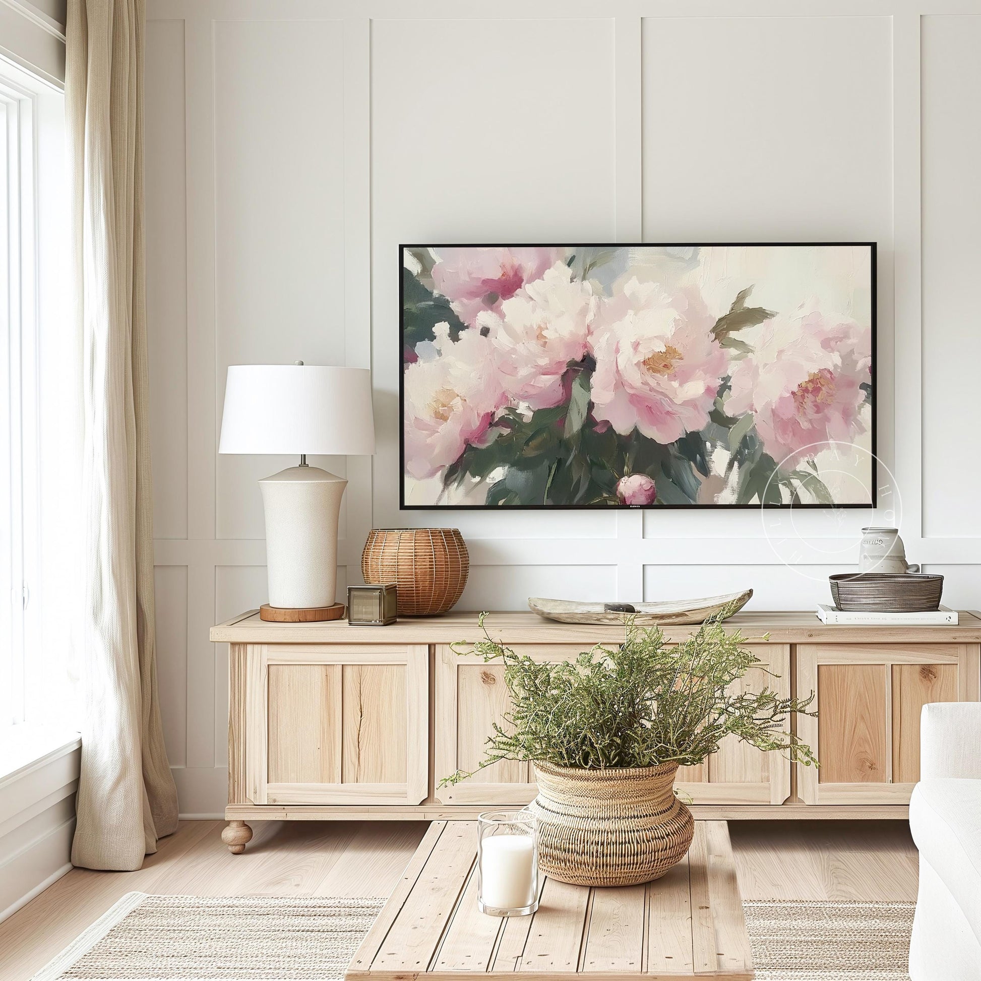 Pink Peonies Tv Art, Digital Download Art for Frame Tv, Spring Tv Art, Flower Tv Art, Oil Painting Frame Tv Art, Floral Tv Art