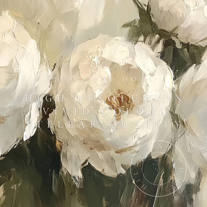 White Peony Tv Art, Digital Download Art for Frame Tv, Spring Tv Art, Neutral Flower Tv Art, Oil Painting Frame Tv Art, Floral Tv Art