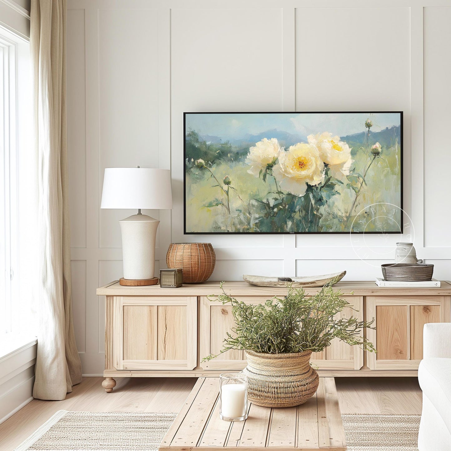 Yellow Peony Tv Art, Digital Download Art for Frame Tv, Spring Tv Art, Neutral Flower Tv Art, Oil Painting Frame Tv Art, Floral Tv Art