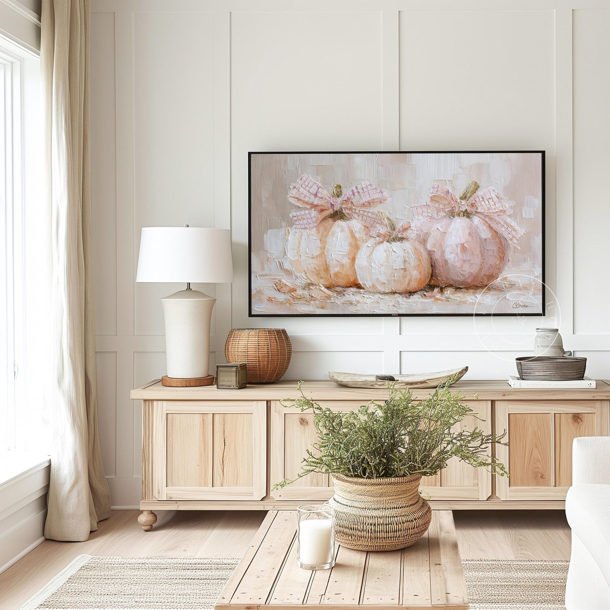 Pumpkins with Bows Frame Tv Art, Digital Download Art for Frame Tv, Fall Tv Art, Halloween Tv Art, Painting Frame Tv Art