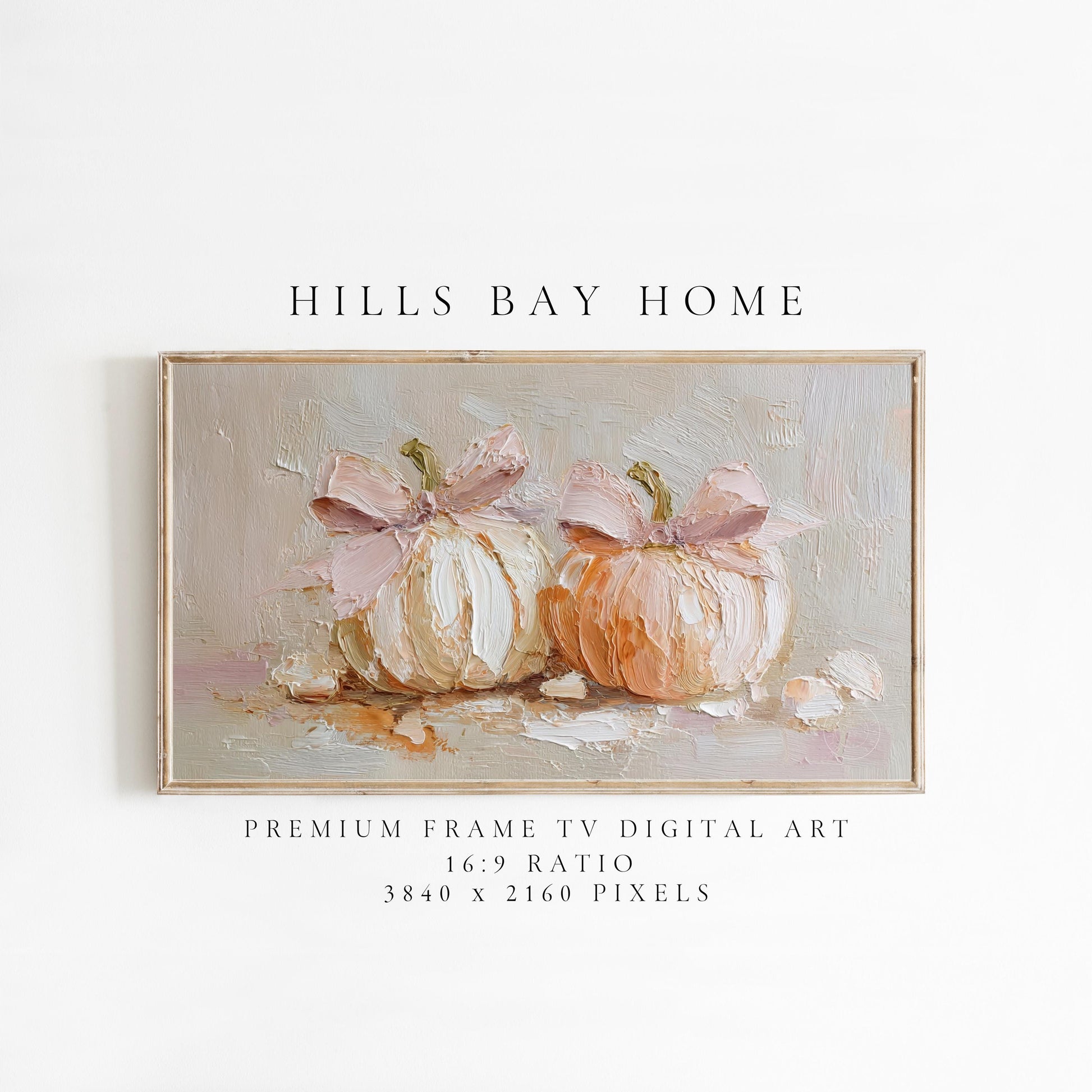 Pumpkins with Bows Frame Tv Art, Digital Download Art for Frame Tv, Fall Tv Art, Halloween Tv Art, Painting Frame Tv Art