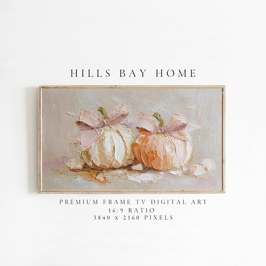 Pumpkins with Bows Frame Tv Art, Digital Download Art for Frame Tv, Fall Tv Art, Halloween Tv Art, Painting Frame Tv Art