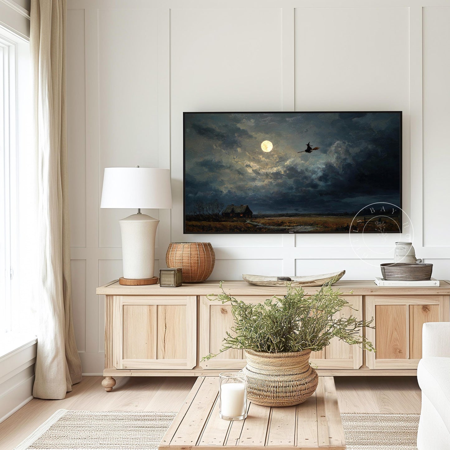 Witch Frame Tv Art, Digital Download Art for Frame Tv, Fall Tv Art, Halloween Tv Art, Painting Frame Tv Art, Spooky Tv Art, Full Moon Tv Art