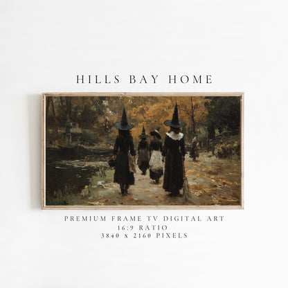 Witch Frame Tv Art, Digital Download Art for Frame Tv, Fall Tv Art, Halloween Tv Art, Painting Frame Tv Art, Spooky Tv Art, Full Moon Tv Art
