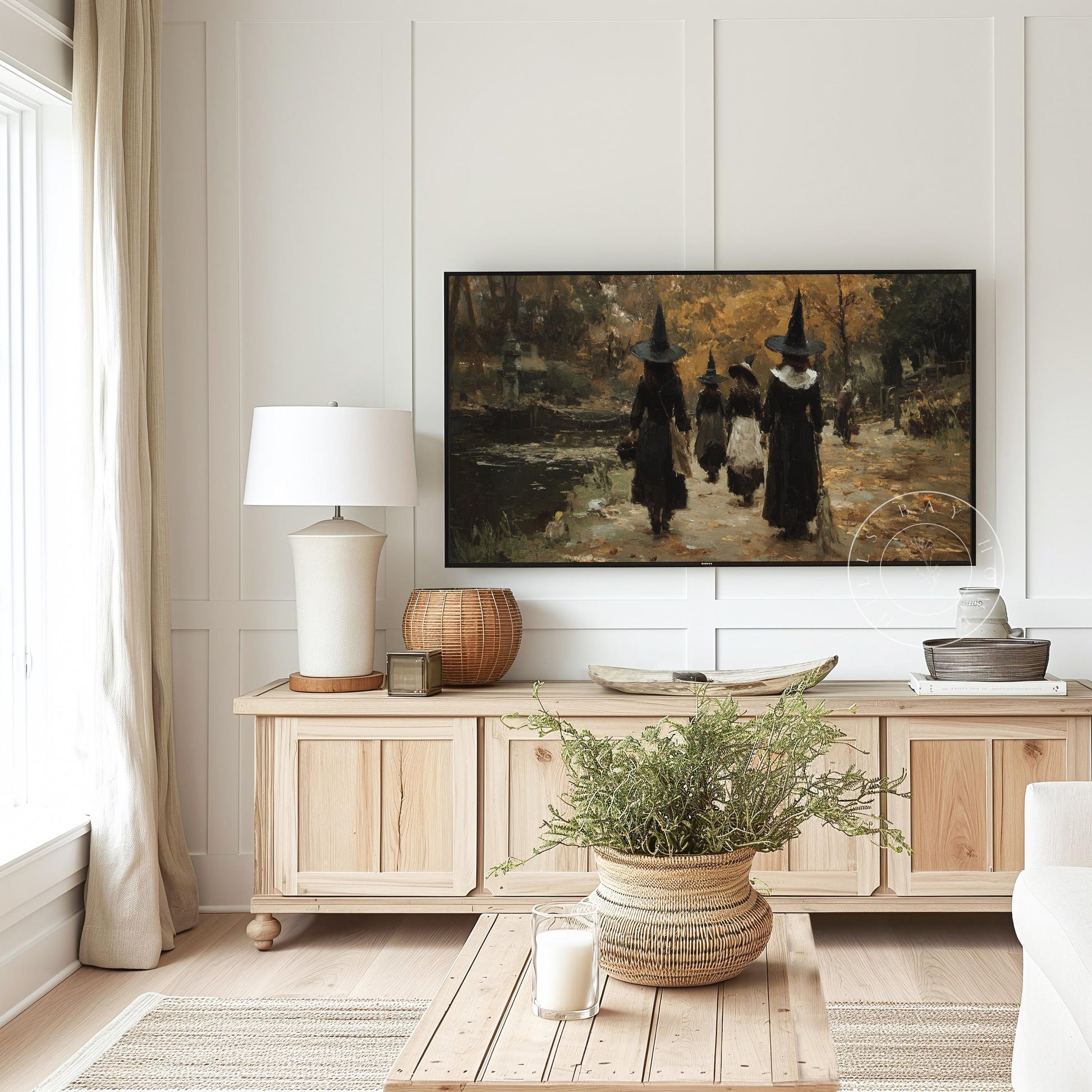 Witch Frame Tv Art, Digital Download Art for Frame Tv, Fall Tv Art, Halloween Tv Art, Painting Frame Tv Art, Spooky Tv Art, Full Moon Tv Art
