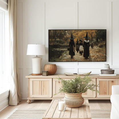 Witch Frame Tv Art, Digital Download Art for Frame Tv, Fall Tv Art, Halloween Tv Art, Painting Frame Tv Art, Spooky Tv Art, Full Moon Tv Art