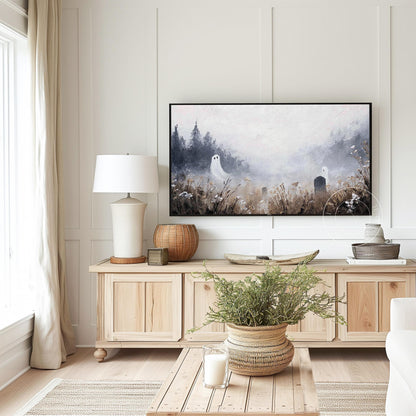 Graveyard Ghost Frame Tv Art, Digital Download Art for Frame Tv, Fall Tv Art, Halloween Tv Art, Painting Frame Tv Art, Spooky Tv Art