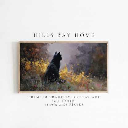 Black Cat Frame Tv Art, Digital Download Art for Frame Tv, Fall Tv Art, Halloween Tv Art, Painting Frame Tv Art, Cat Tv Art