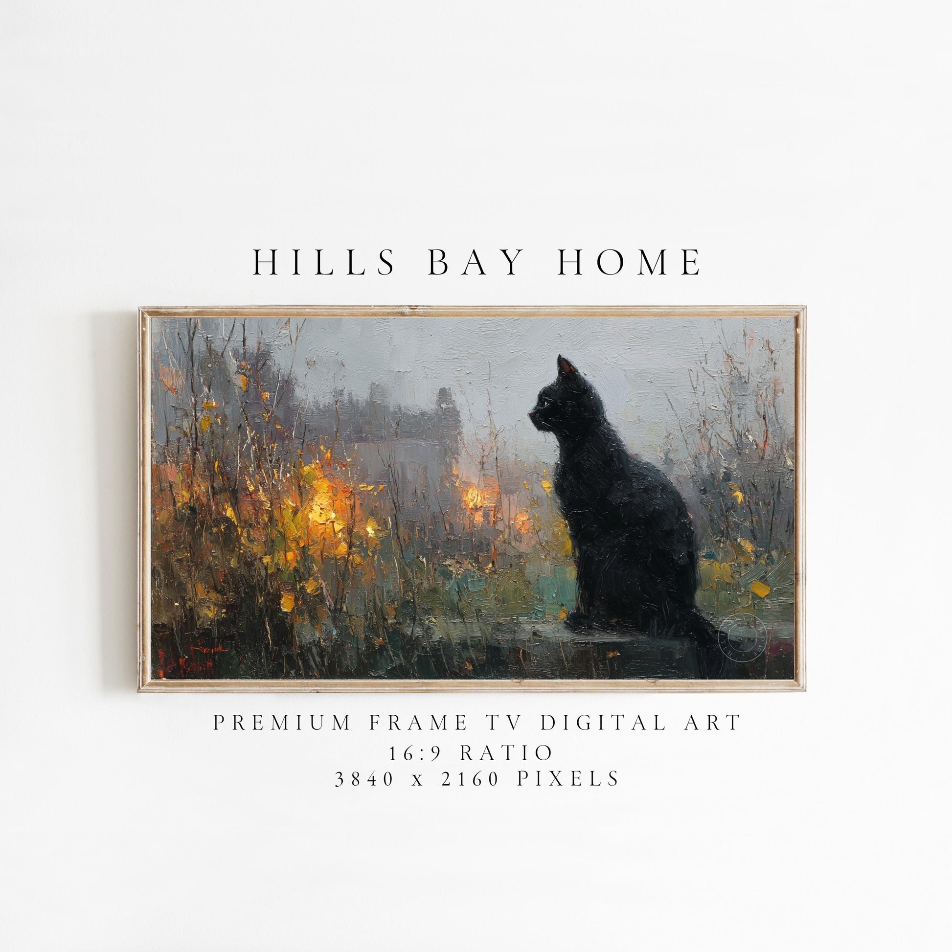 Black Cat Frame Tv Art, Digital Download Art for Frame Tv, Fall Tv Art, Halloween Tv Art, Painting Frame Tv Art, Cat Tv Art