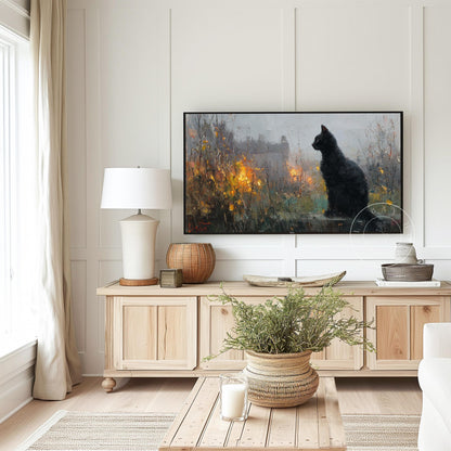 Black Cat Frame Tv Art, Digital Download Art for Frame Tv, Fall Tv Art, Halloween Tv Art, Painting Frame Tv Art, Cat Tv Art