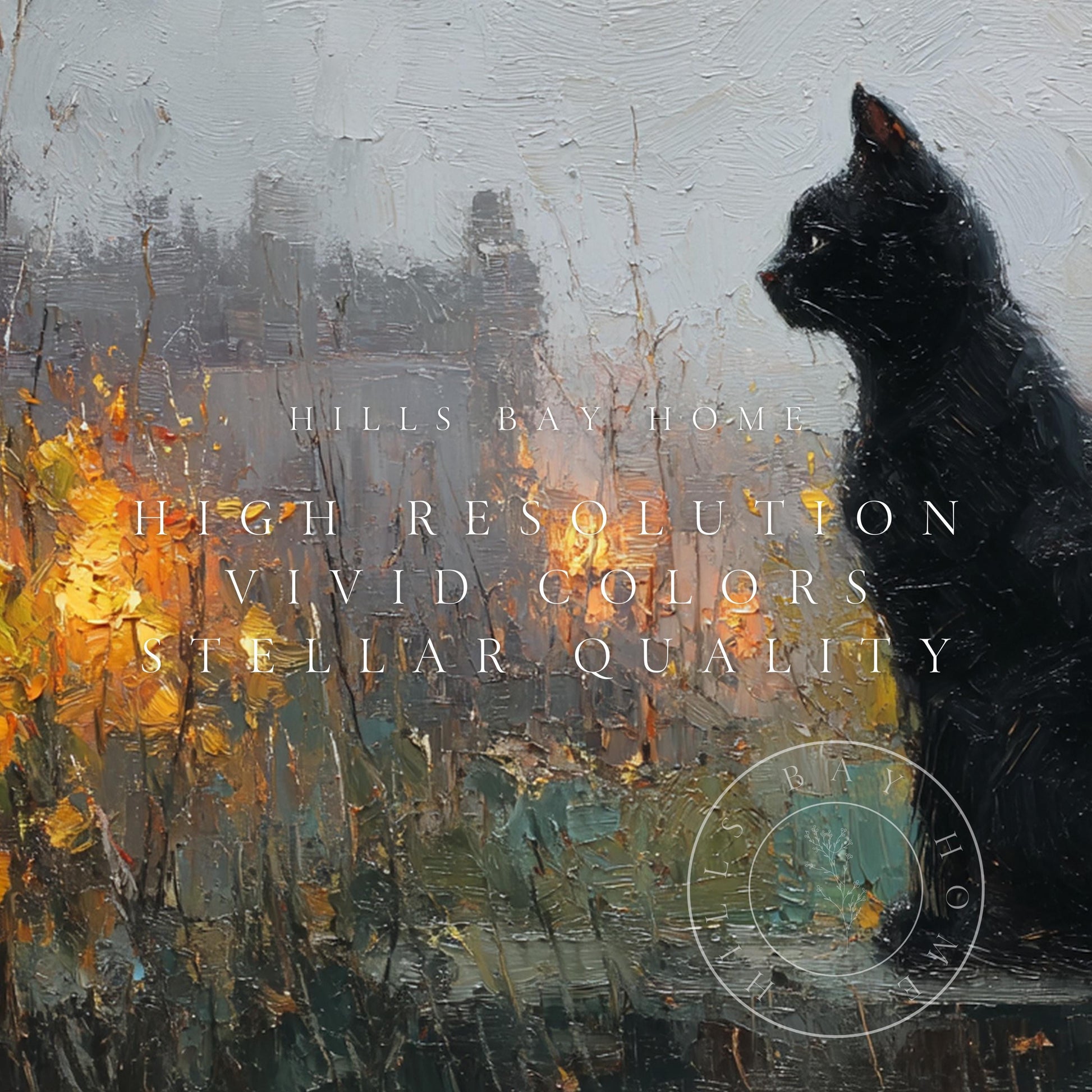 Black Cat Frame Tv Art, Digital Download Art for Frame Tv, Fall Tv Art, Halloween Tv Art, Painting Frame Tv Art, Cat Tv Art
