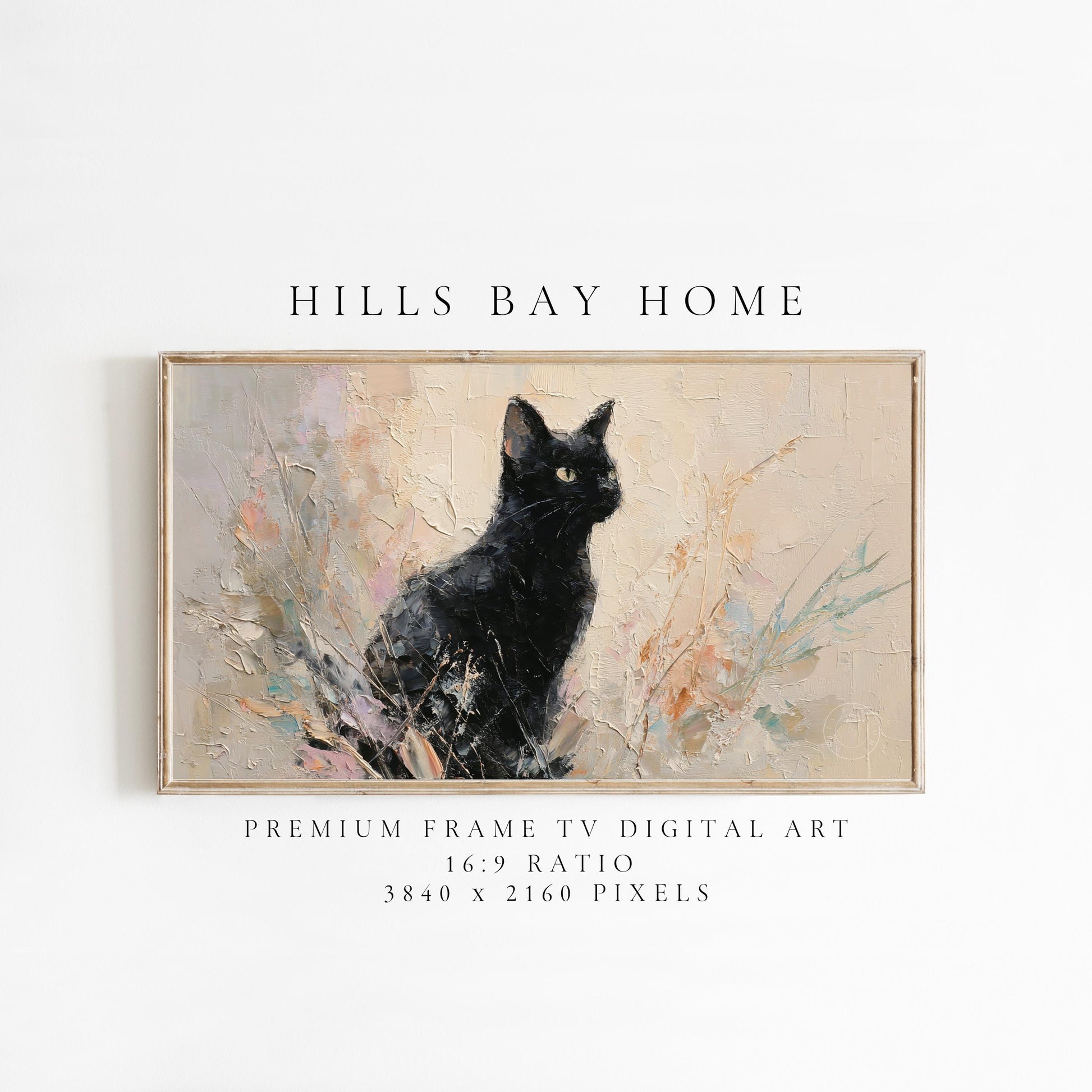 Black Cat Frame Tv Art, Digital Download Art for Frame Tv, Fall Tv Art, Halloween Tv Art, Painting Frame Tv Art, Cat Tv Art
