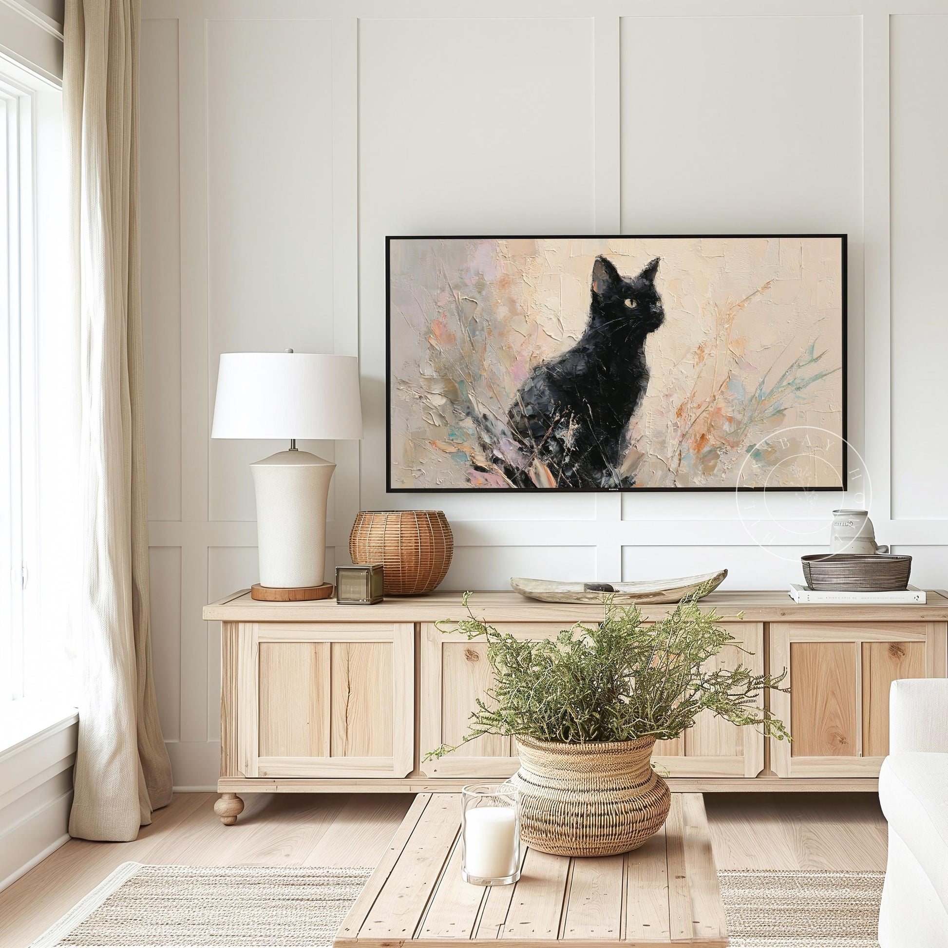 Black Cat Frame Tv Art, Digital Download Art for Frame Tv, Fall Tv Art, Halloween Tv Art, Painting Frame Tv Art, Cat Tv Art