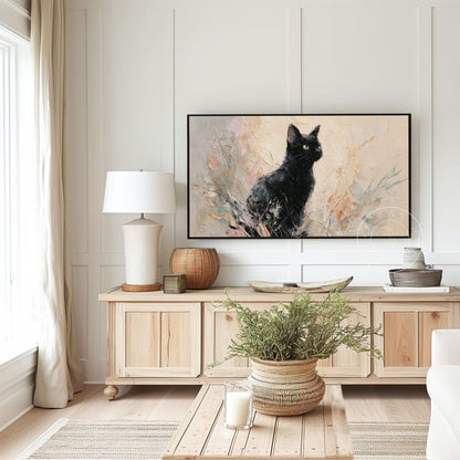 Black Cat Frame Tv Art, Digital Download Art for Frame Tv, Fall Tv Art, Halloween Tv Art, Painting Frame Tv Art, Cat Tv Art