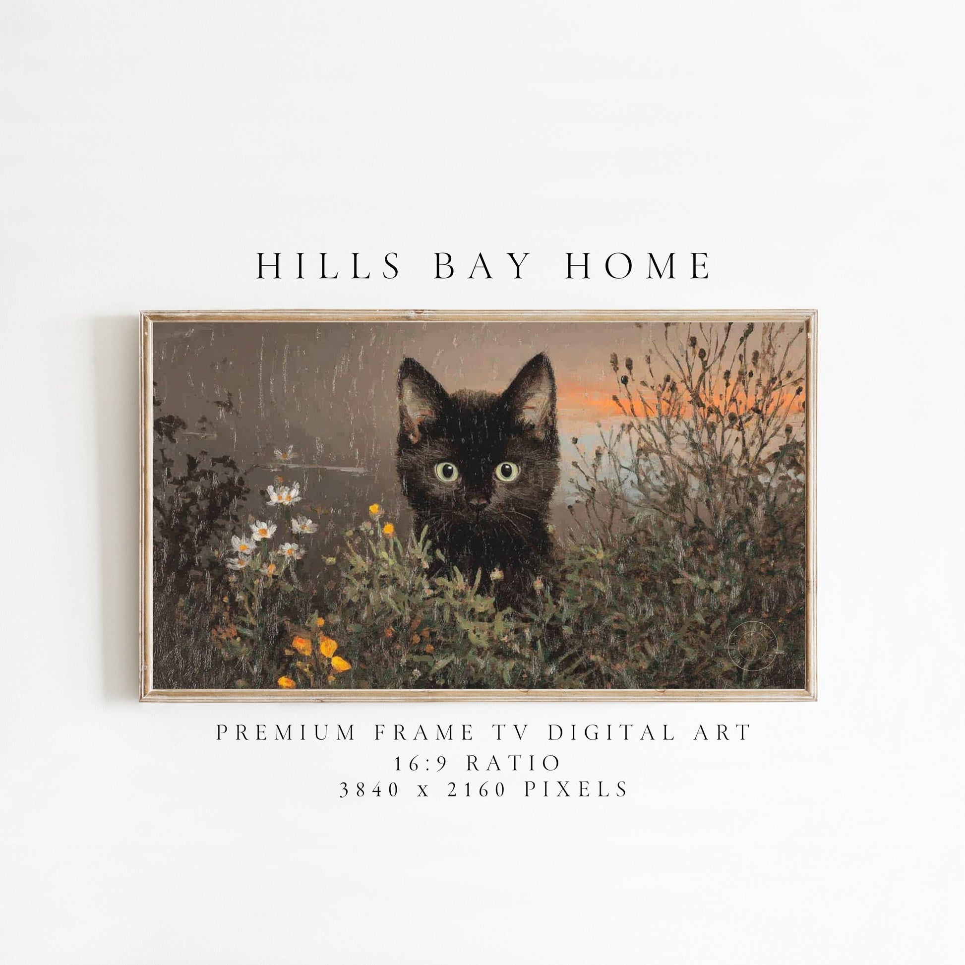 Black Cat Frame Tv Art, Digital Download Art for Frame Tv, Fall Tv Art, Halloween Tv Art, Painting Frame Tv Art, Cat Tv Art