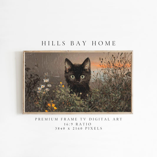 Black Cat Frame Tv Art, Digital Download Art for Frame Tv, Fall Tv Art, Halloween Tv Art, Painting Frame Tv Art, Cat Tv Art