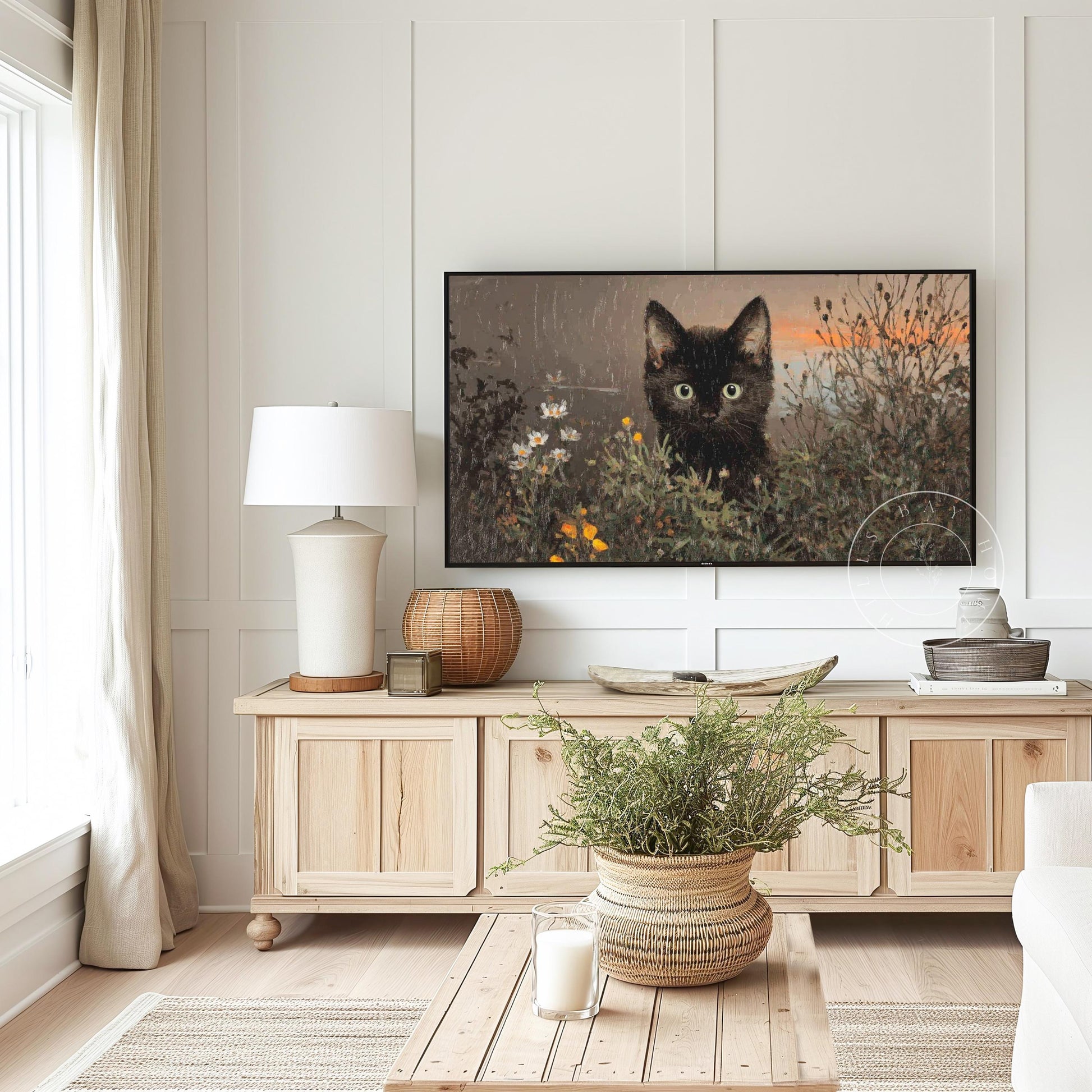 Black Cat Frame Tv Art, Digital Download Art for Frame Tv, Fall Tv Art, Halloween Tv Art, Painting Frame Tv Art, Cat Tv Art